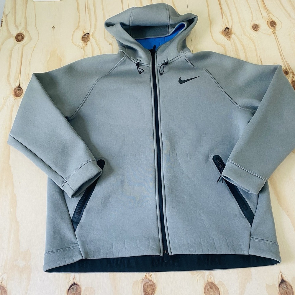 Nike Men's XXL Full Zip Hoodie Gray Blue Sportswear Tech Fleece